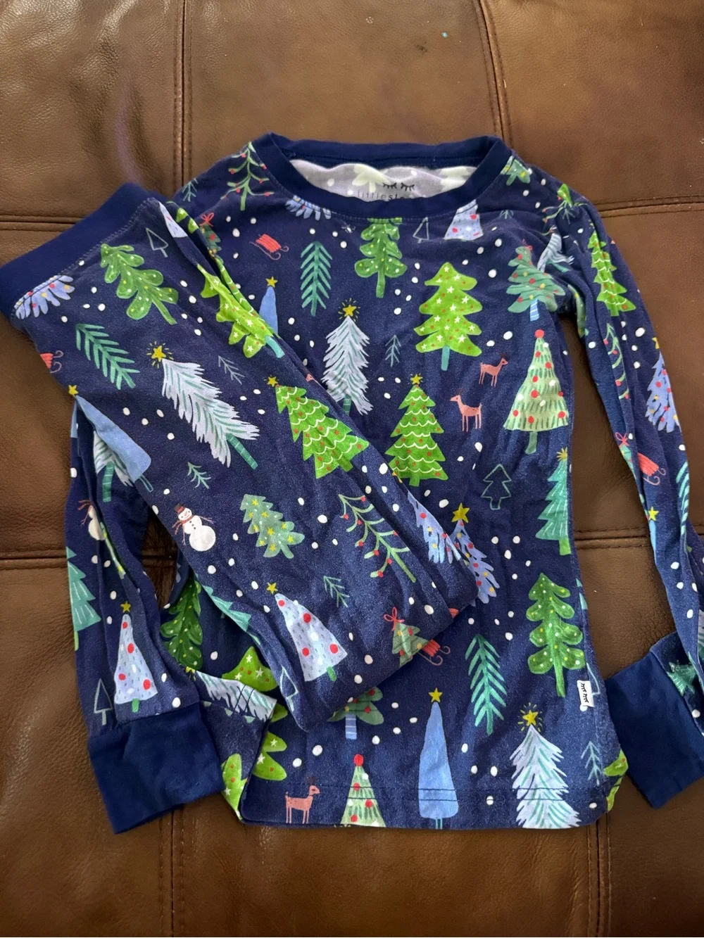 Little Sleepies Navy Blue Christmas Tree Print Pajama Set
